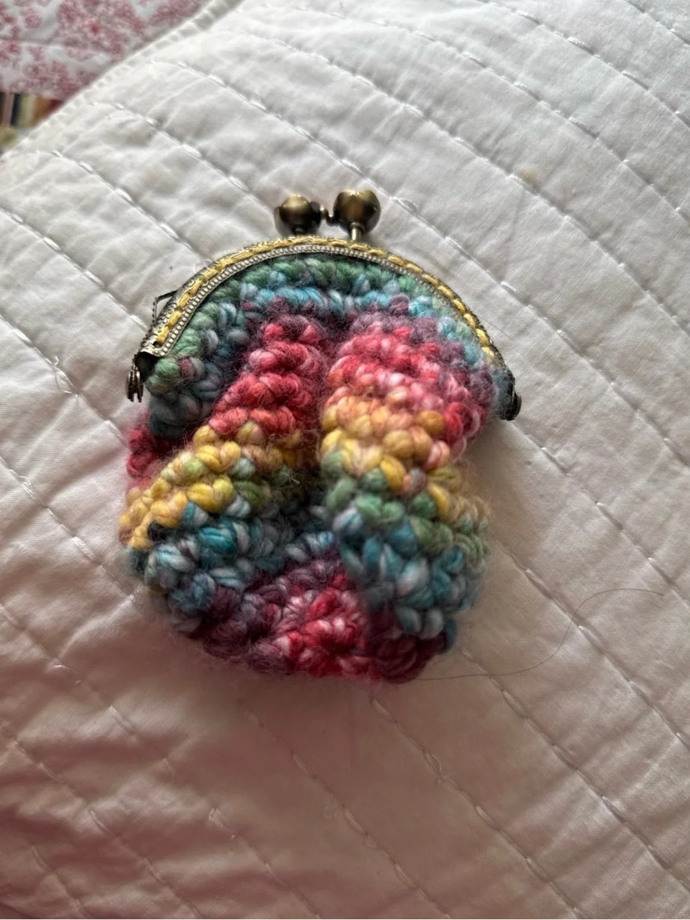Handmade Multicolor Crochet Coin Purse with Kiss-Lock Closure
